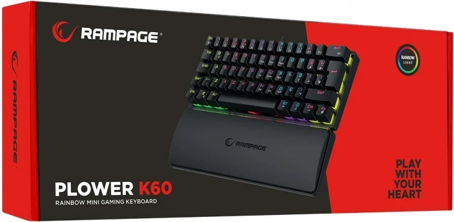 Tastierë mekanike me kabllo Rampage PLOWER K60, Multingjyrëshe, 61 taste, USB Type-A, E zezë