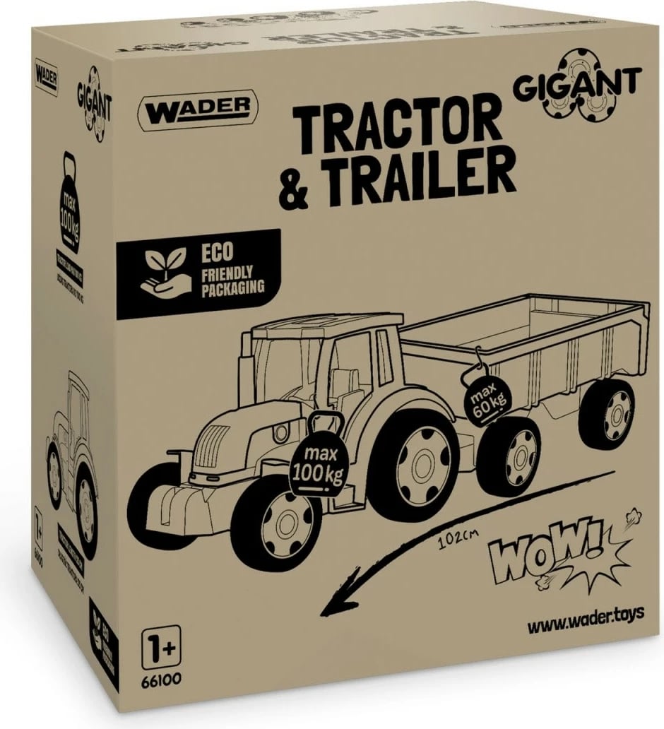 Traktor me rimorkio lodër Wader Gigant Box 120 cm, plastikë, blu/kuq/verdhë