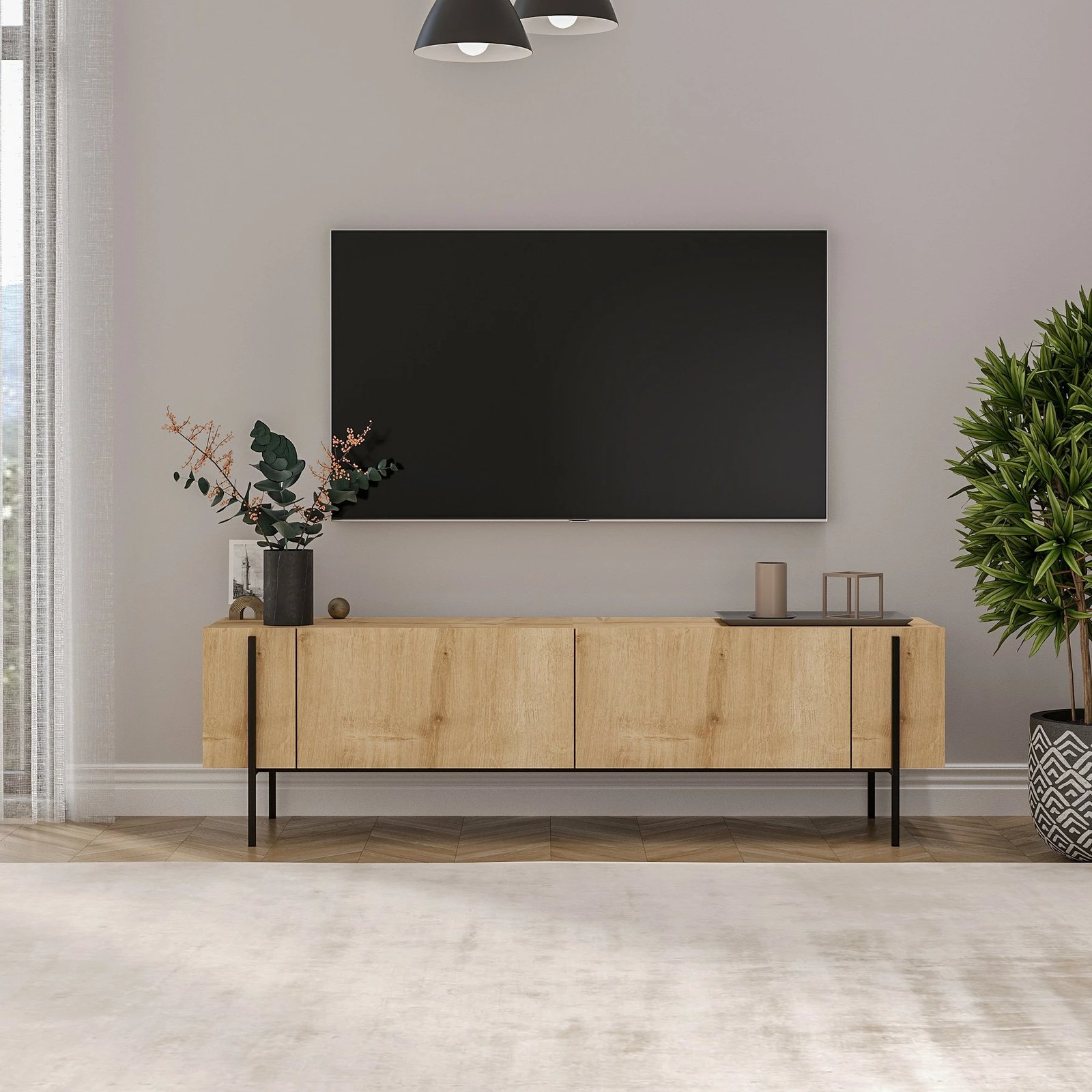 Komodë TV Skye Decor, Herman, ngjyrë lisi safir
