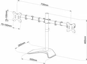 Mbajtës tavoline për 2 monitorë ART RAMART L-21N, 13-27 inç, Metal, i zi