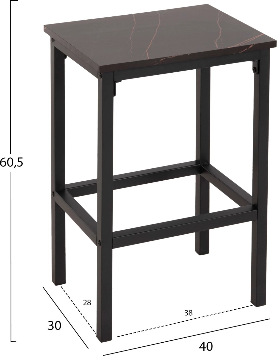 Set për darkë për bare 5 copë BOXY FH9882.13, korniza metalike të zeza, melaminë mermeri të zezë