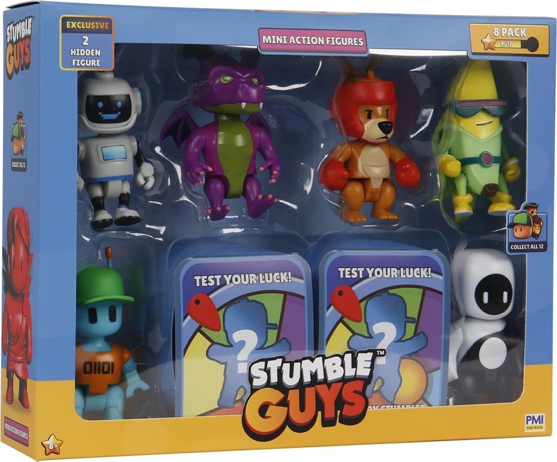 Figura aksioni mini Stumble Guys, P.M.I. Kids World, 8 copë, shumëngjyrëshe