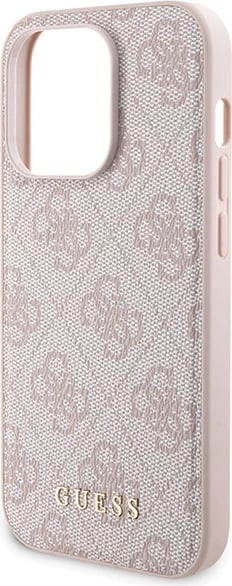 Mbështjellës Guess 4G Metal Logo me powerbank MagSafe 5000mAh për iPhone 15 Pro, Rozë, Set