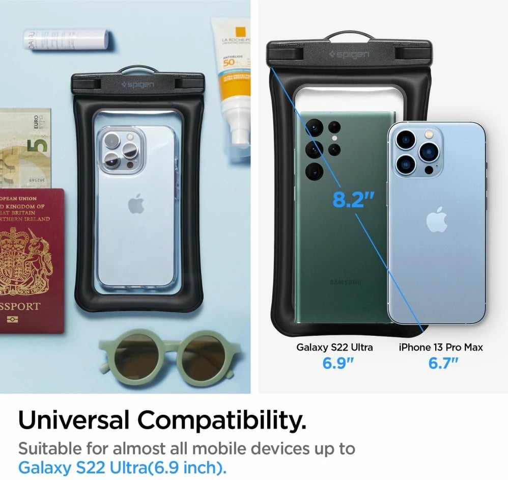 Mbështjellës Spigen Aqua Shield A610, për celular, IPX8, set 2 copë, i zi