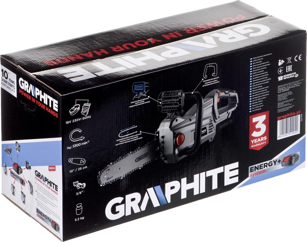 Sharrë me bateri 250 mm Graphite ENERGY+ 18 V, e zezë