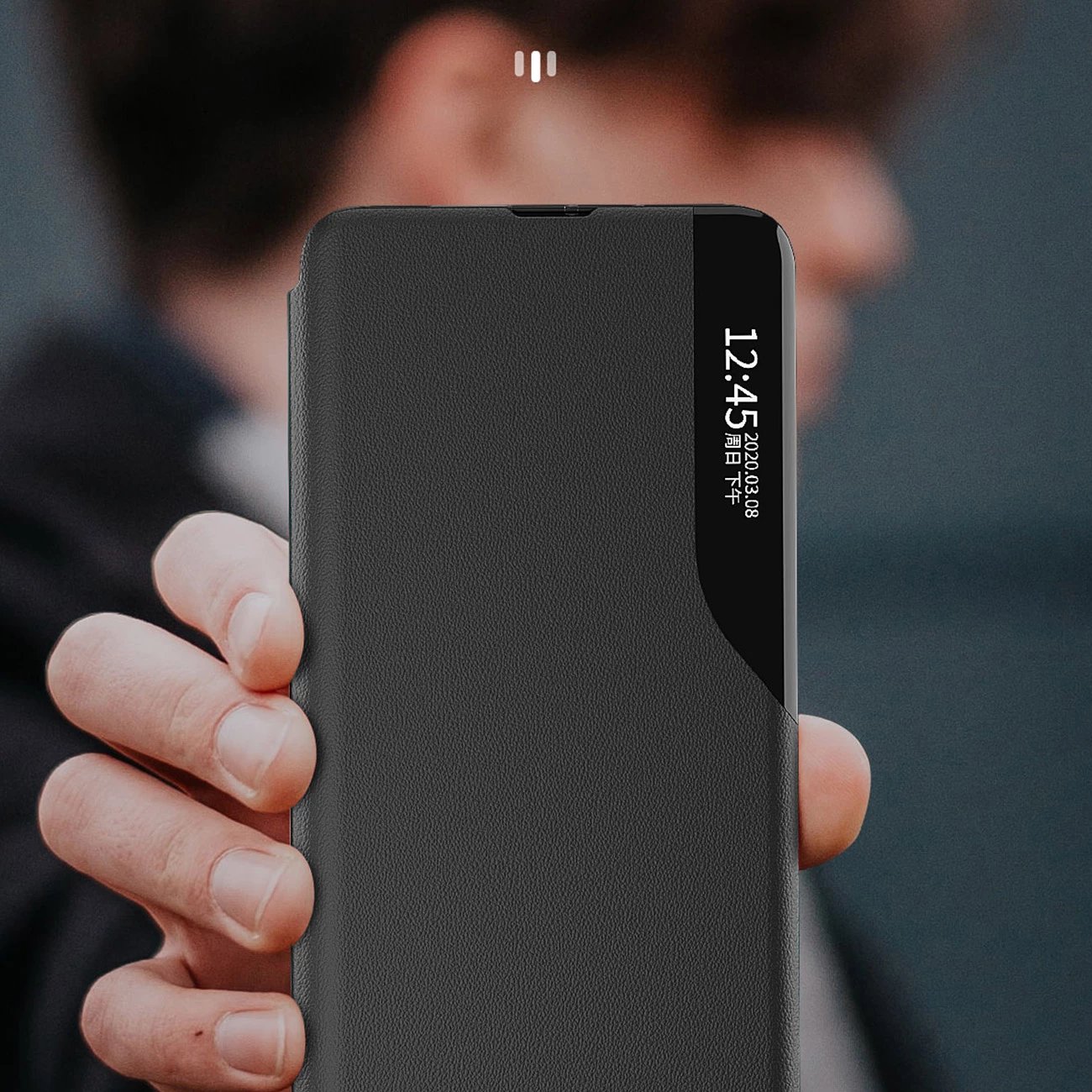 Mbështjellës Hurtel Eco Leather View Case për Xiaomi Redmi Note 12 Pro+, i zi