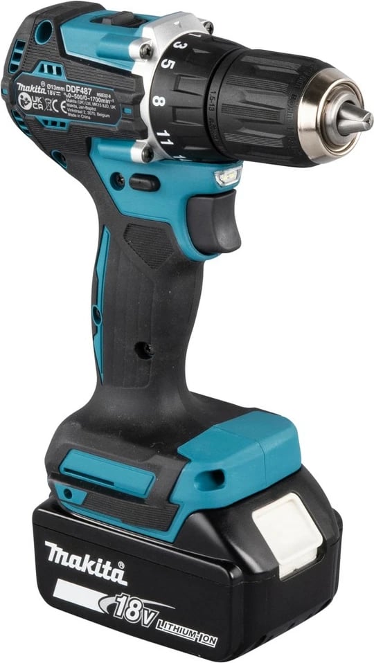 Makineri shpimi Makita DDF487Z, 18V, Li-Ion, 1.3cm, turkuaz
