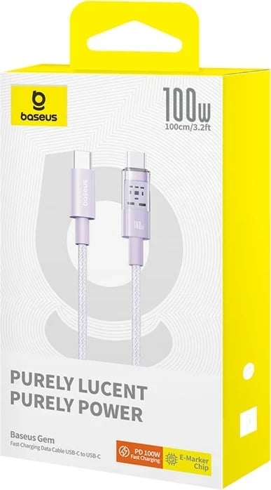 Kabllo Baseus Gem USB C në USB C, 1 m, 100 W, Vjollcë