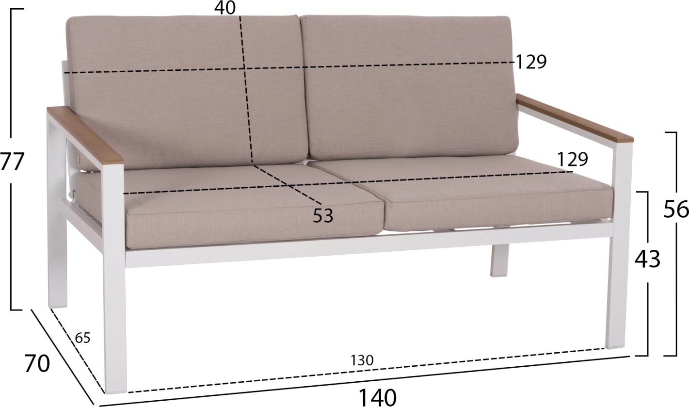 Set lounge për jashtë, 4 pjesë, SAFIN FH6278.01, alumin i bardhë, polywood, material OLEFIN bezhë