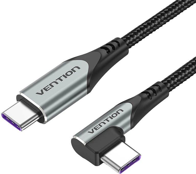 Kabllo USB-C në USB-C Vention TAKHG, 1.5m, kënd 90°, 5A, Gri