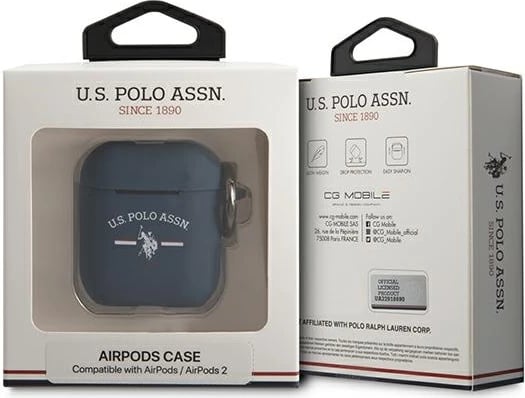 Mbështjellës U.S. Polo Assn. USP000113 për AirPods 1/2, silikon, kaltër navy