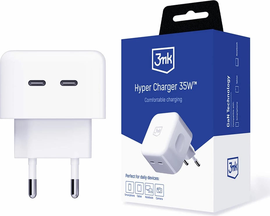 Karikues muri 3mk Hyper Charger 35W, 2x USB-C, i bardhë