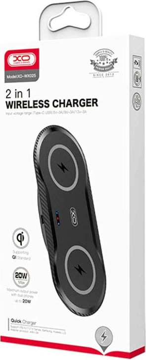 Karikues wireless XO WX025, 20W, i zi, për 2 pajisje