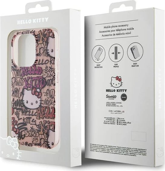 Mbështjellës Hello Kitty IML Tags Graffiti për iPhone 14 Pro, Rozë
