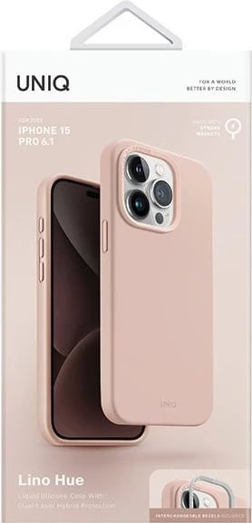 Mbështjellës UNIQ Lino Hue Magclick për iPhone 15 Pro, rozë