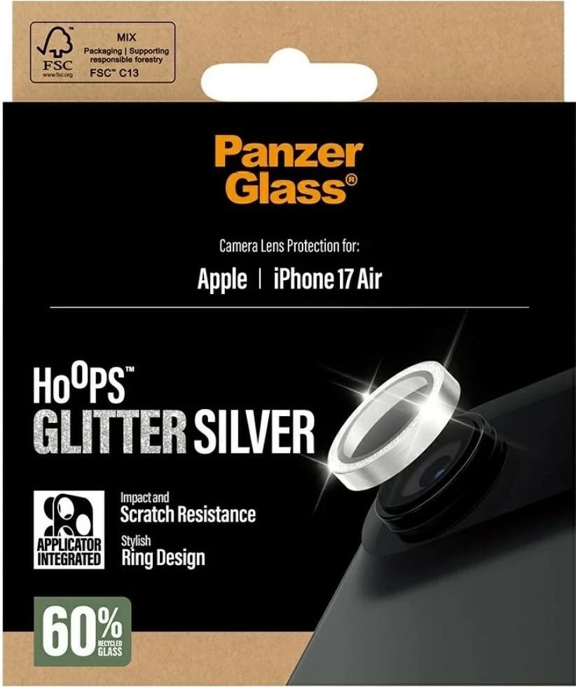 Mbështjellës PanzerGlass Hoops Glitter për iPhone 17 Air, argjendtë