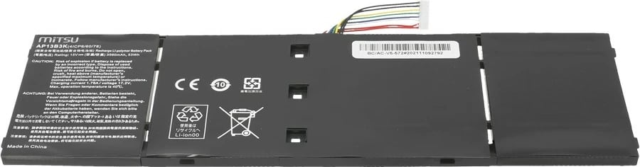 Bateri laptop Mitsu për Acer Aspire V5-572, 3560 mAh, 15V, 4 qeliza, Zezë