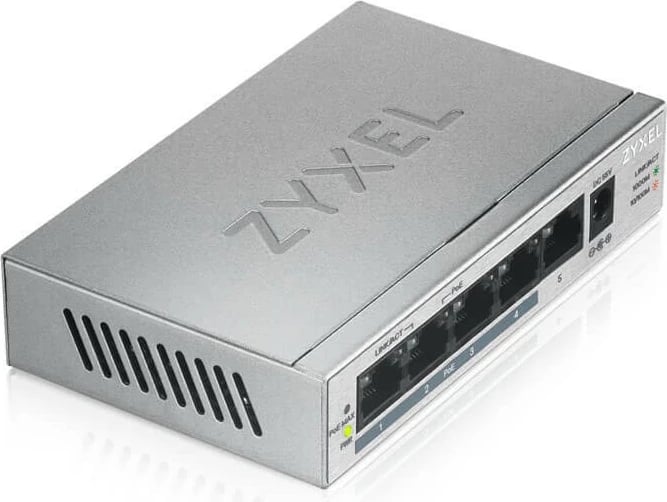 Switch Zyxel GS1005HP, 5 porta Gigabit, 4 PoE+, desktop, i argjendtë