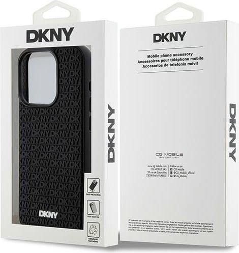 Mbështjellës DKNY 3D Rubber Repeat Pattern për iPhone 15 Pro, zi