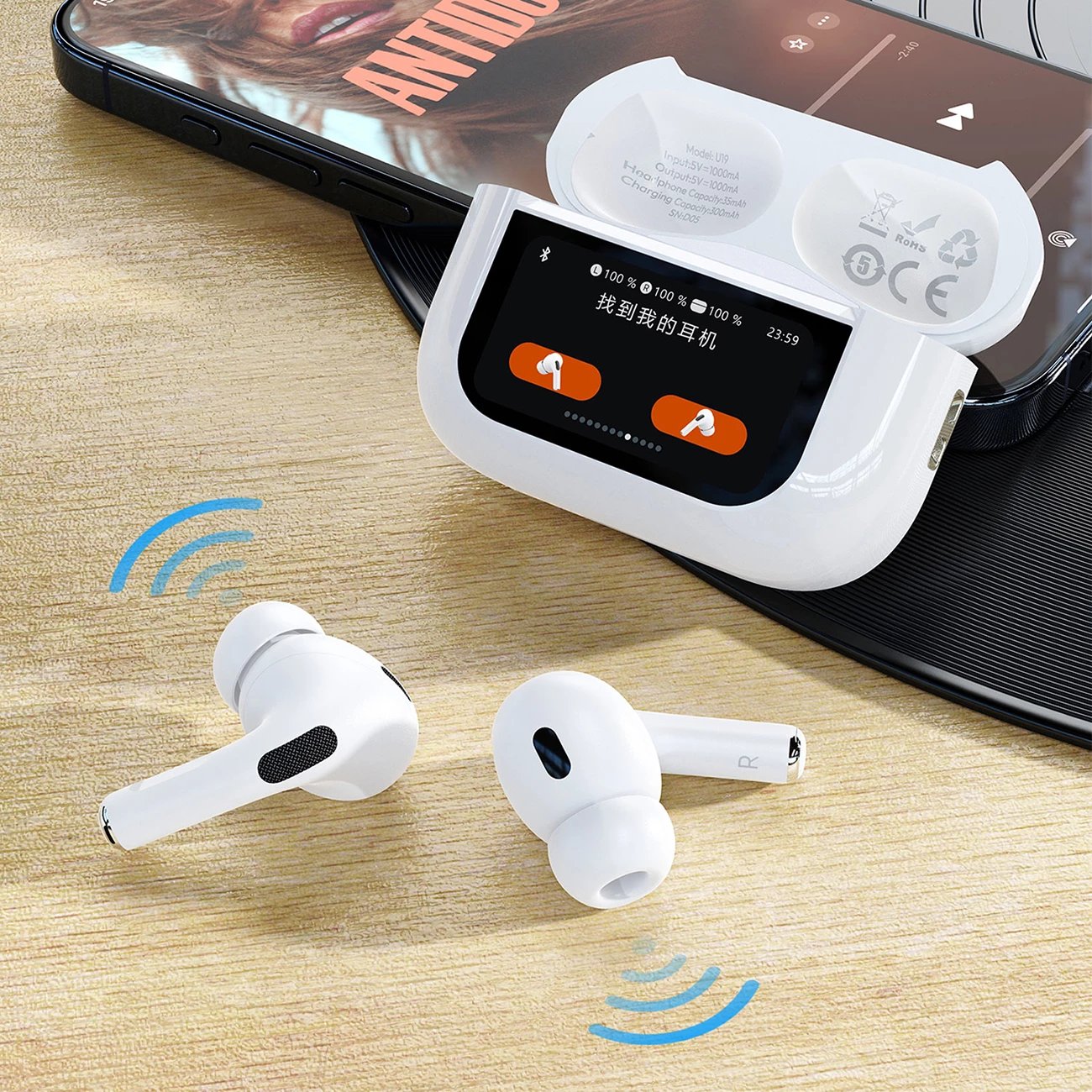 Kufje Dudao U19 TWS, Bluetooth 5.3, ANC, me ekran LED, të bardha