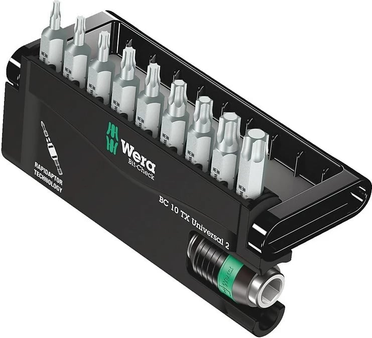 Set bitash Wera Bit-Check 10 TX Universal 2, Çelik inox