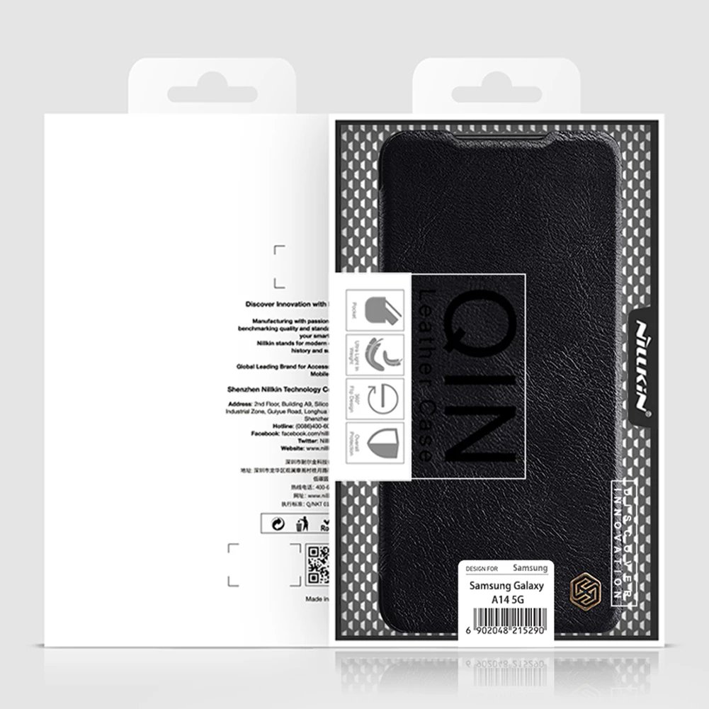 Mbështjellës Nillkin Qin për Samsung Galaxy A14 5G / Galaxy A14, lëkurë ekologjike, kafe