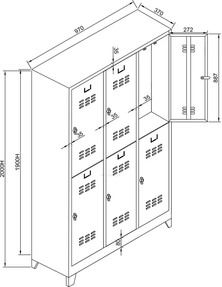 Dollap locker për depo, ngjyrë gri e zezë, Skye Decor, Js1025Sı