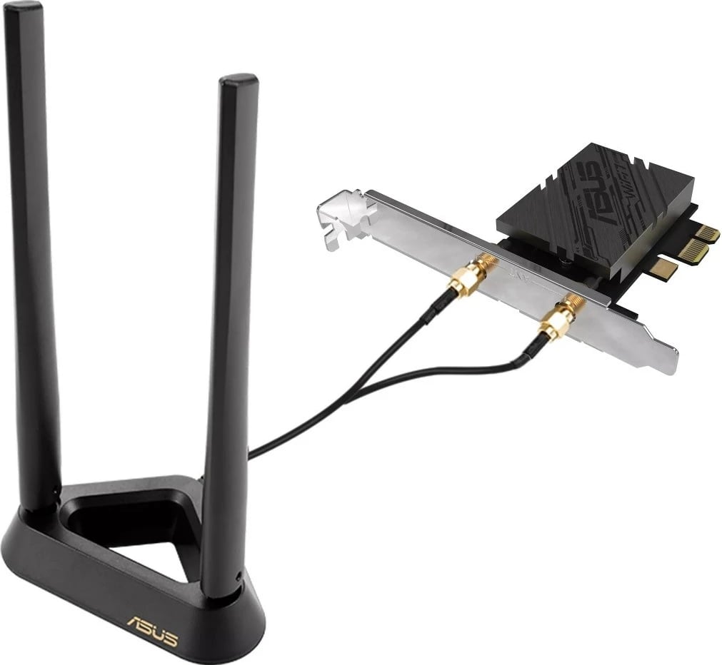 Kartë rrjeti WiFi Asus PCE-BE92BT, PCI-E, WiFi 7, Bluetooth 5.4, me 2 antena të jashtme, e zezë
