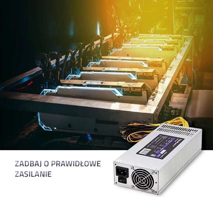 Furnizues i Energjisë Qoltec 50350, 1850W PCI-E, 80 Plus Platinum për Gaming Miner, Gri