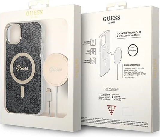 Set mbështjellës Guess GUBPP14SH4EACSK me karikues wireless për iPhone 14 6.1", i zi, MagSafe