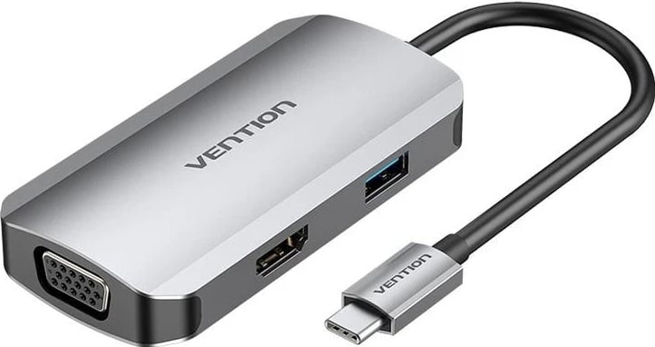 Stacion dokimi Vention USB-C do HDMI, VGA, USB 3.0, PD, 15cm, gri