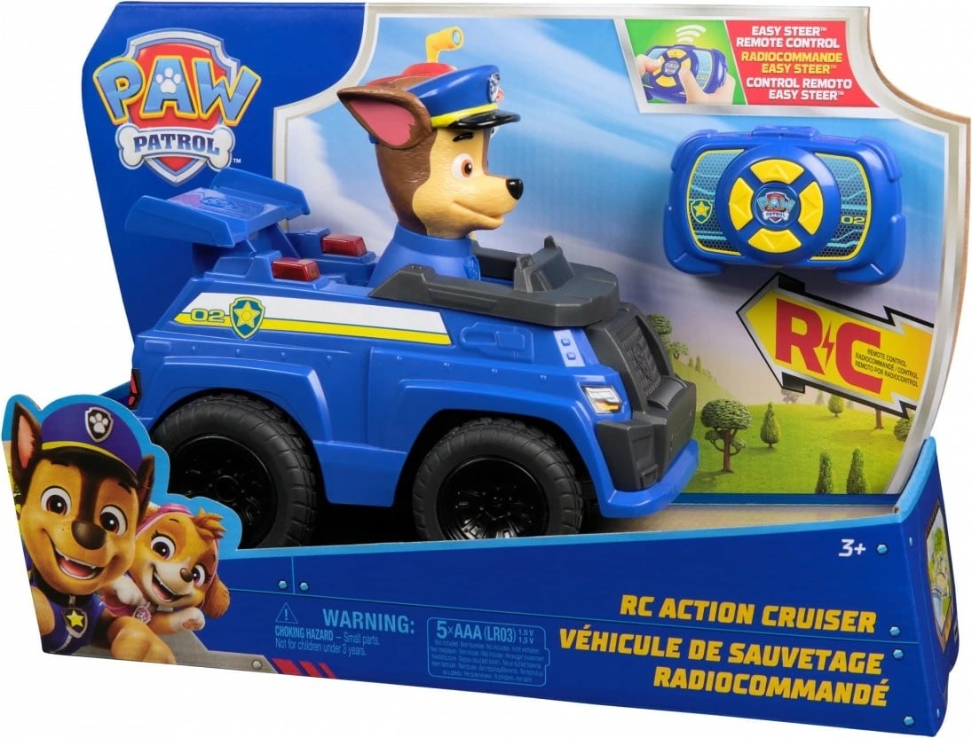 mjet RC me telekomandë, Spin Master Paw Patrol Chase Action Cruiser 6073298, 25 cm, 2.4 GHz, drita LED, blu