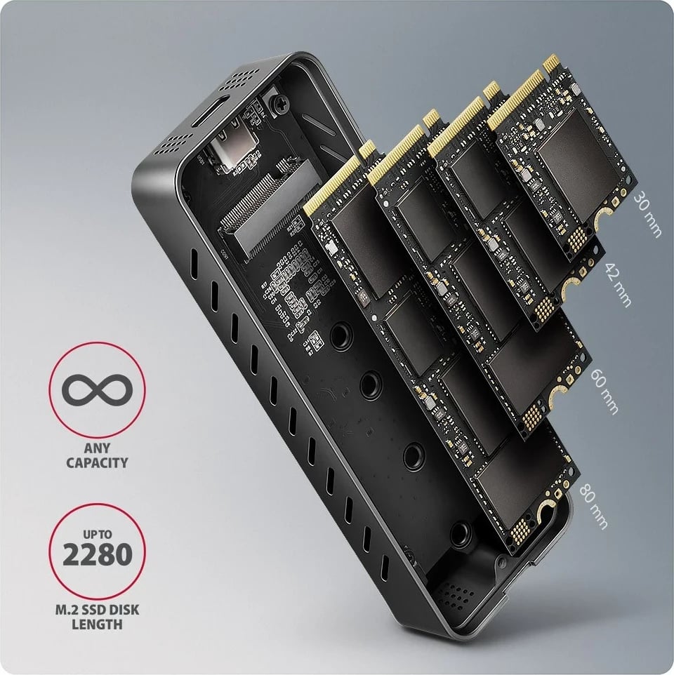 Kasë SSD AXAGON EEM2-20G, USB-C 3.2, M.2, E zezë