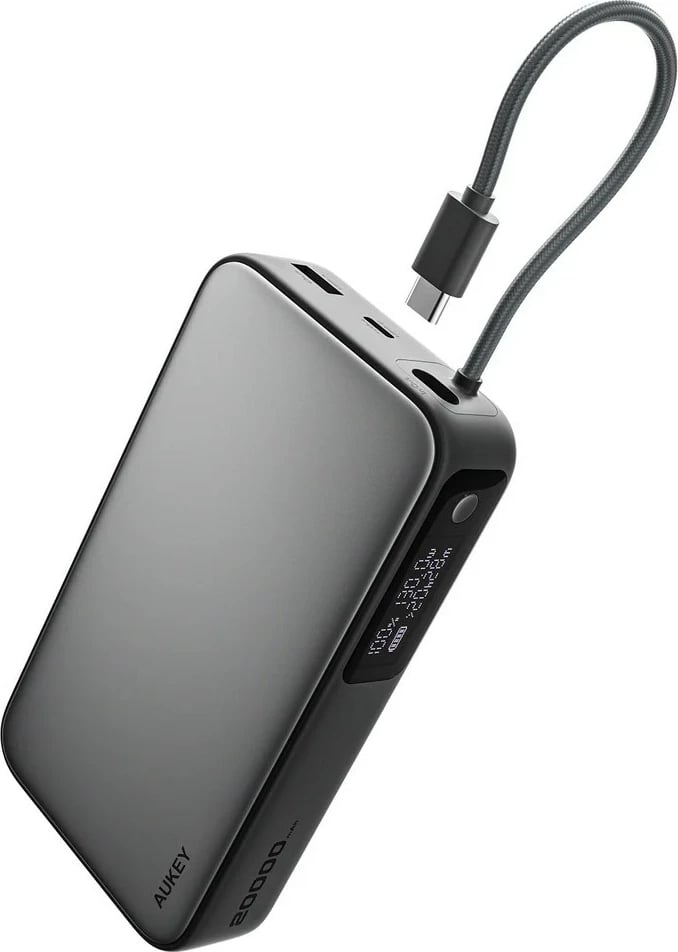 Power bank AUKEY PB-Y48 Spark Sling, 20000mAh, 130W, 4xUSB, LED, kabllo USB-C, Gri