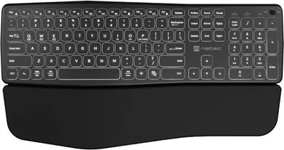Tastierë Natec Porifera, pa tela, Qwerty, numërike, 12 çelësa multimedialë, e zezë, ndriçim i bardhë
