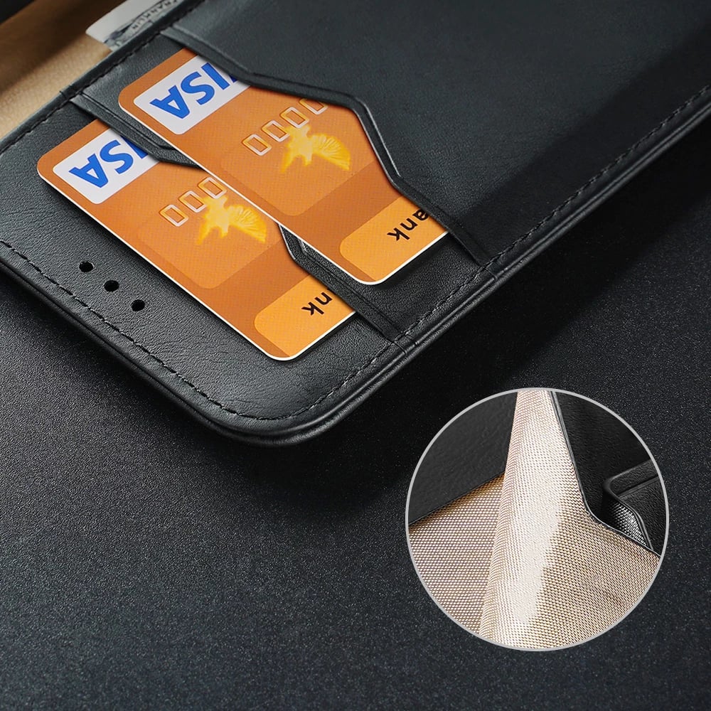 Mbështjellës Dux Ducis Hivo për Samsung Galaxy S22+, lëkurë natyrale, me xhepa, i zi