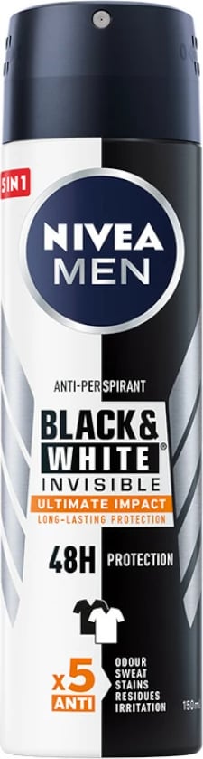 Deodorant spray për meshkuj Nivea Men Black&White Invisible Ultimate Impact, 150ml