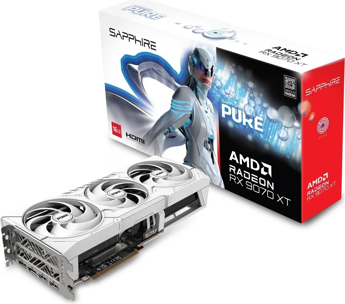 Kartelë grafike Sapphire PURE Radeon RX 9070 XT, 16 GB GDDR6, Bardhë