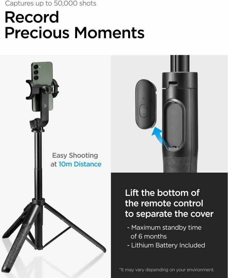 Selfie stick me tripod Spigen S560W me Bluetooth, i zi