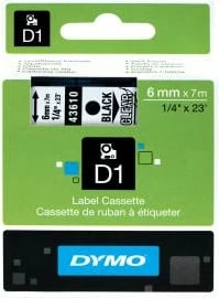 Shirit etiketime, Dymo, D1 43610 S0720770, 6mm x 7m, i zi në transparent