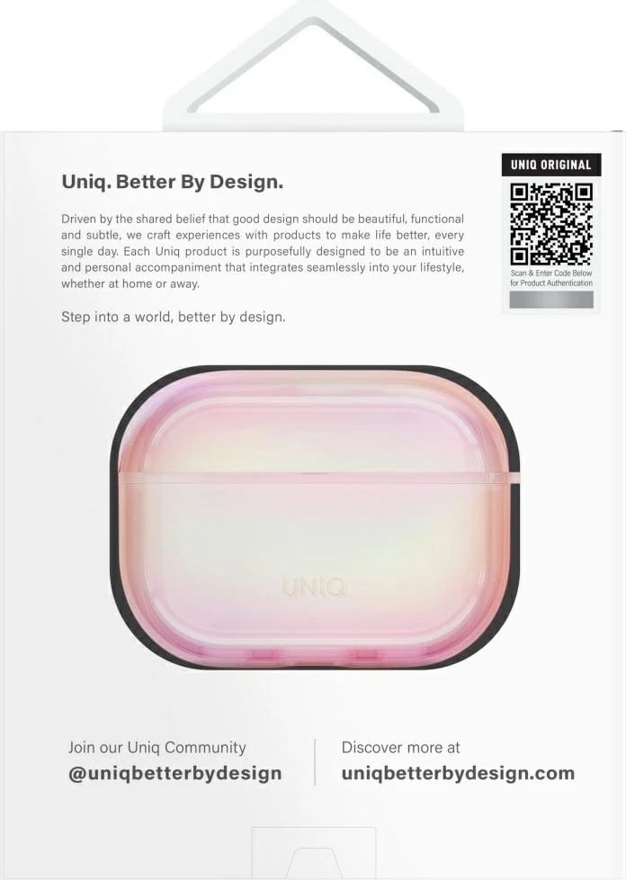 Mbështjellës UNIQ Iridescia për AirPods Pro 2, Holo Pink me karabinë