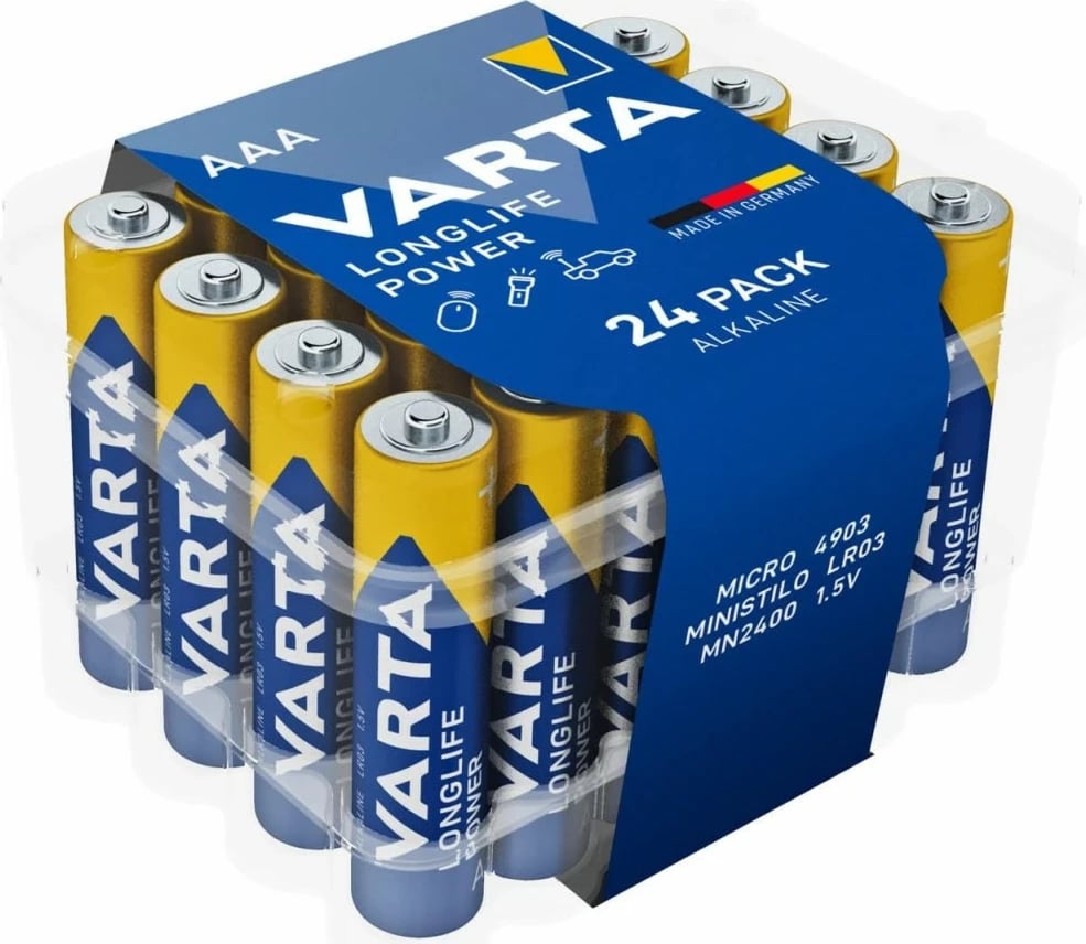 Bateri AAA Varta Longlife Power, 24 copë, alkaline, kaltër/verdhe, paketim premium