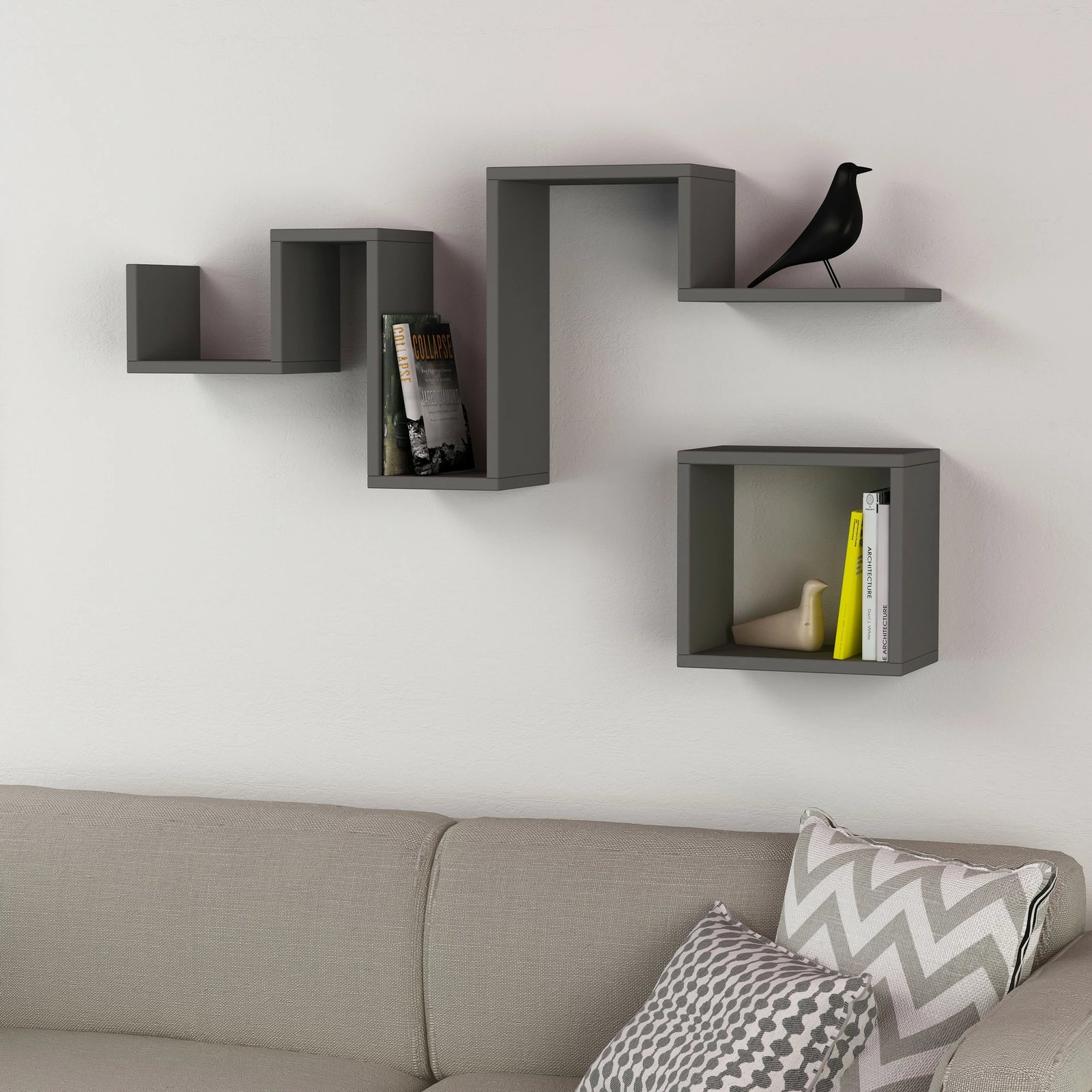 Raft muri Skye Decor, ngjyrë antracit