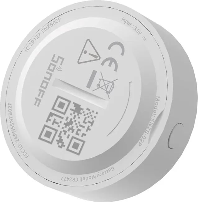 Sensor temperature dhe lagështie Sonoff SNZB-02P, ZigBee, i bardhë, i rrumbullakët