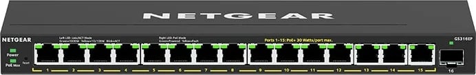 Switch i menaxhuar NETGEAR GS316EP-100PES, 16 porta Gigabit Ethernet, PoE, i zi