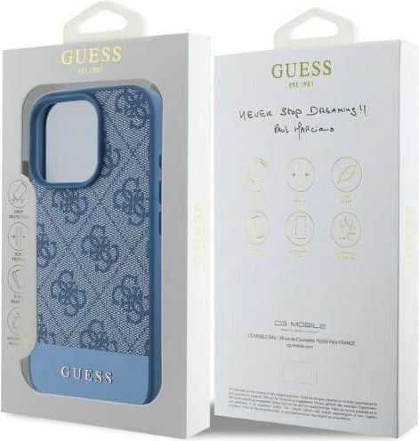 Mbështjellës Guess 4G Bottom Stripe për iPhone 16 Pro Max, Kaltër