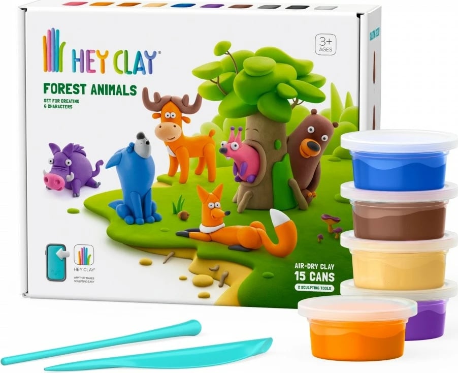 Set modelimi Hey Clay Forest Animals, Tm Toys, 15 kanaçe, me 2 vegla, shumëngjyrëshe