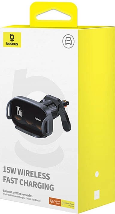 Mbajtës veture me karikues induktiv Baseus LightChaser, 15W, i zi