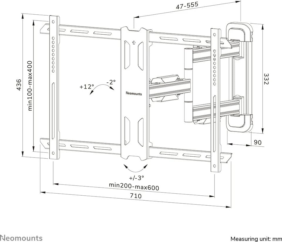 Mbajtëse muri për TV Neomounts WL40S-850BL16, full motion, 40-70 inç, e zezë