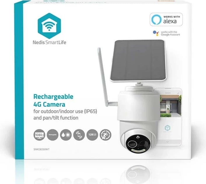 Kamerë sigurie IP dome nedis SIMCBO50WT, 2MP, 4G, Wireless, me panel diellor, E bardhë